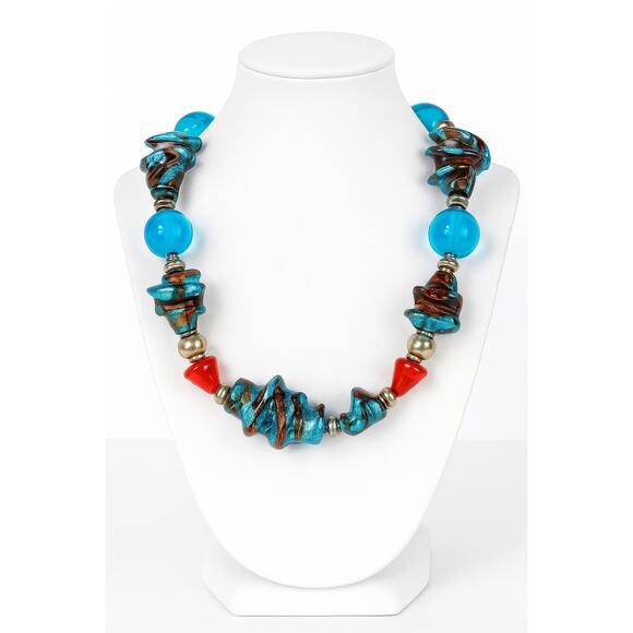 Vintage Chunky Murano Glass Lampwork Sculptural Beaded Necklace - Picture 8 of 11